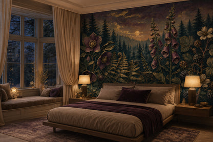 Twilight Forest Wallpaper Botanical Floral Gold Accents Removable Wall Decor