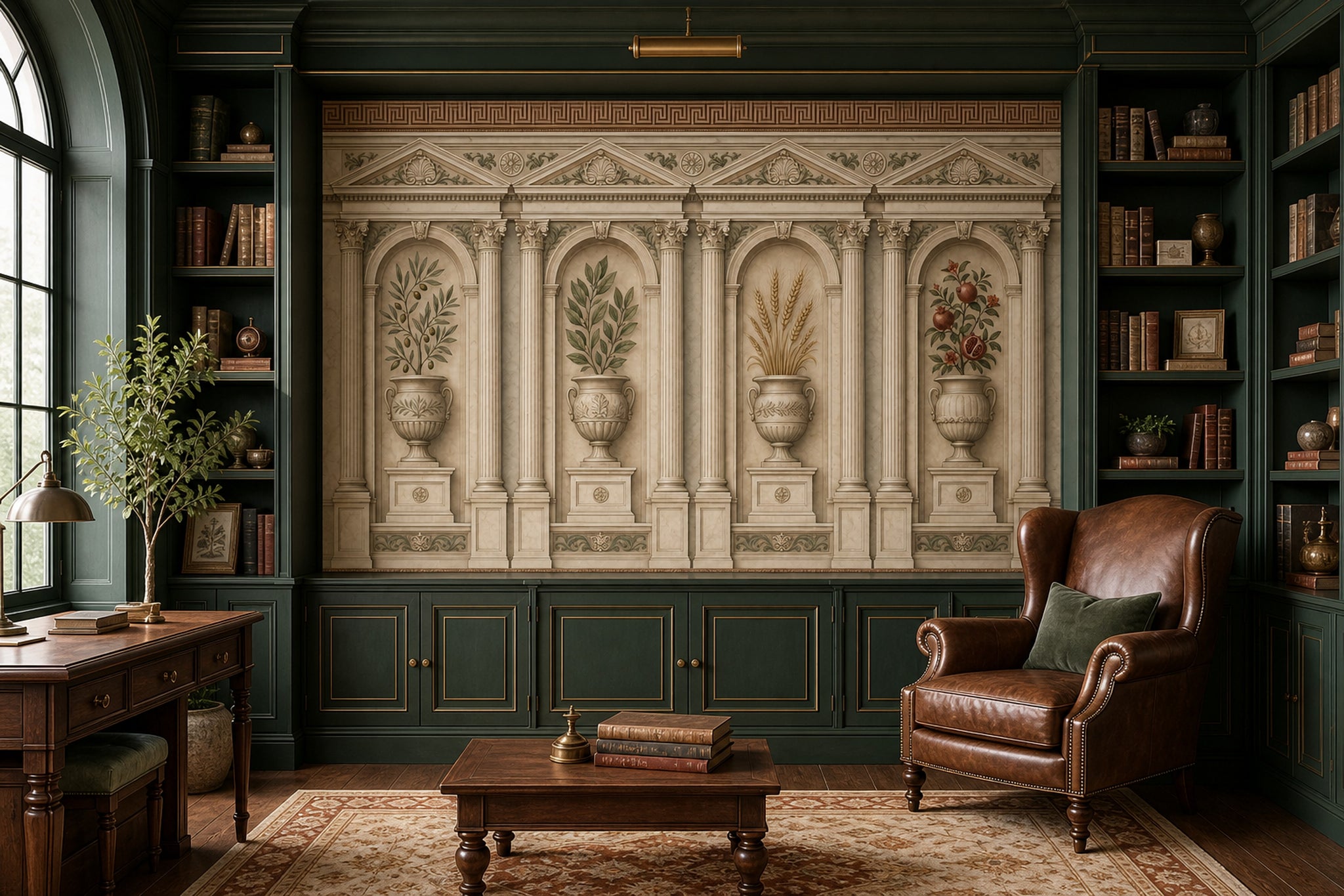 Classical Architecture Wallpaper Arched Niches Greek Key Border Wall Mural