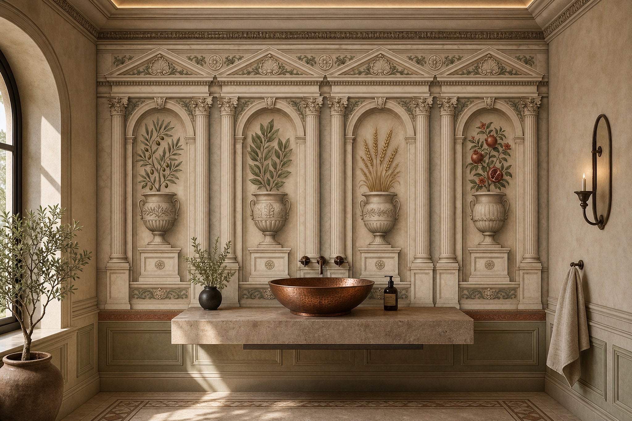 Classical Architecture Wallpaper Arched Niches Greek Key Border Wall Mural