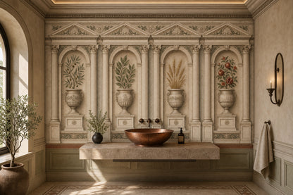 Classical Architecture Wallpaper Arched Niches Greek Key Border Wall Mural