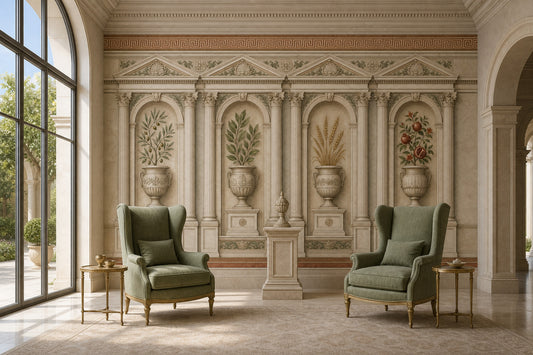 Classical Architecture Wallpaper Arched Niches Greek Key Border Wall Mural