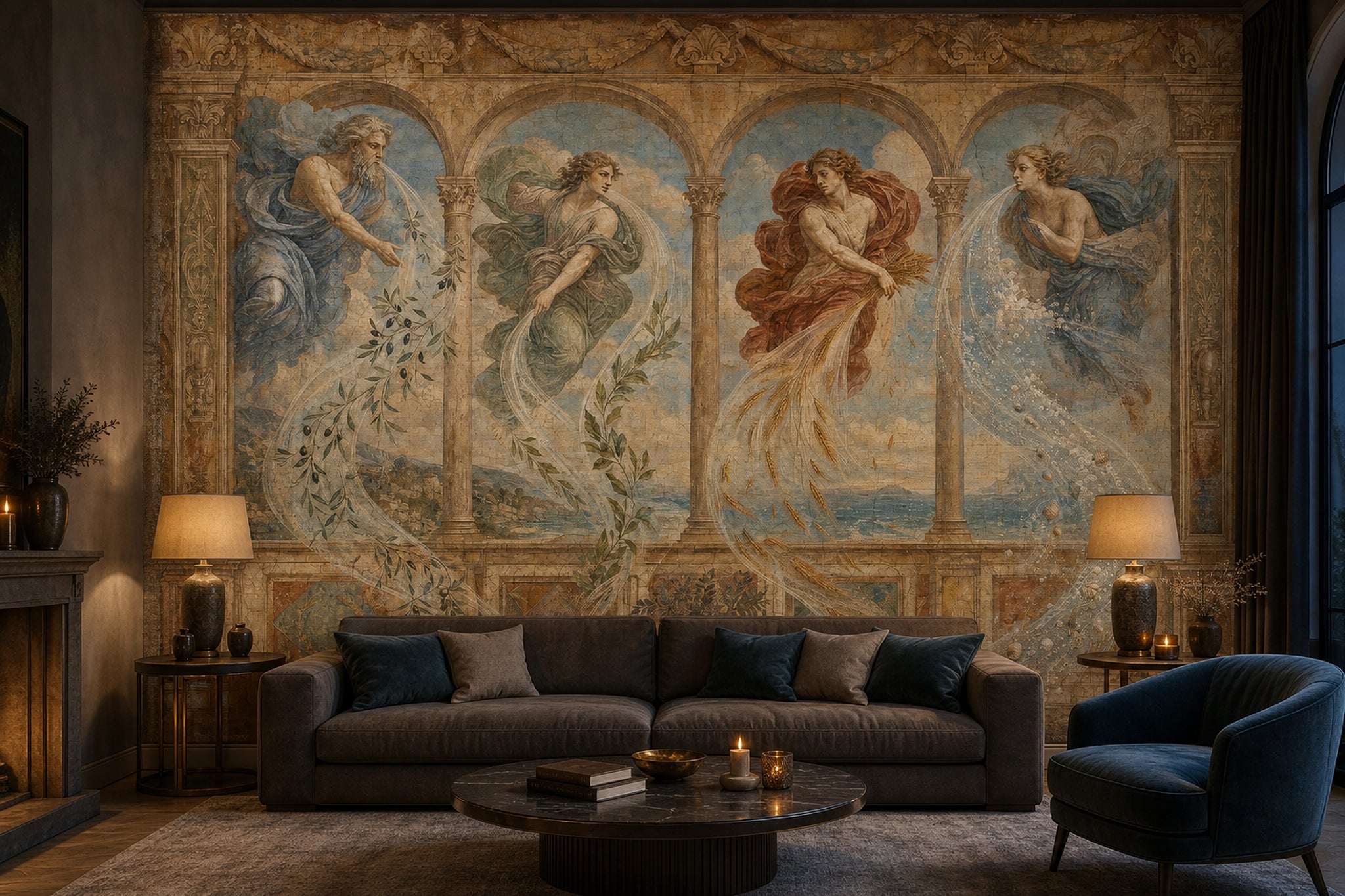 Classical Fresco Wallpaper Renaissance Mural Arched Colonnade Wall Mural