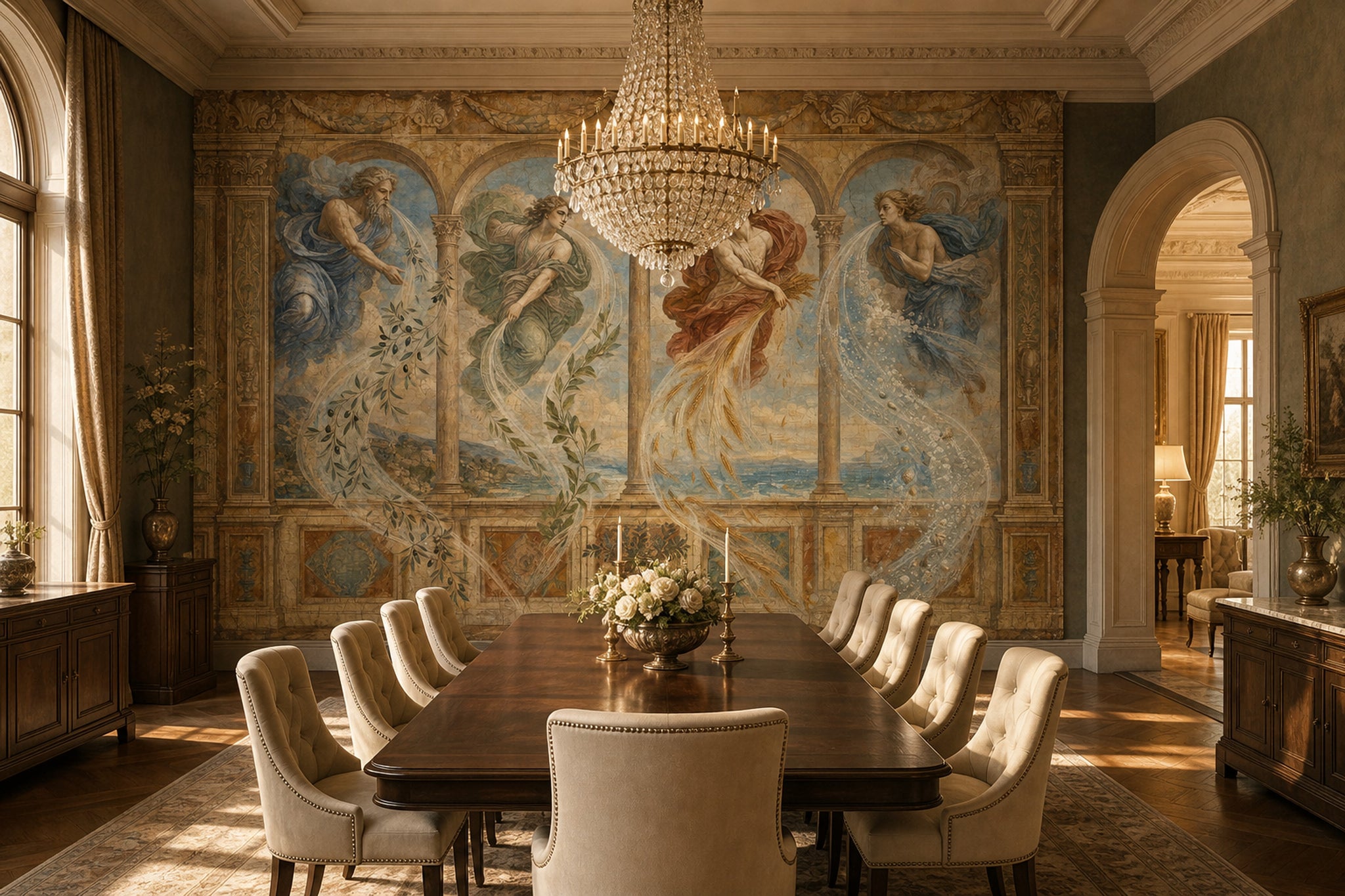 Classical Fresco Wallpaper Renaissance Mural Arched Colonnade Wall Mural