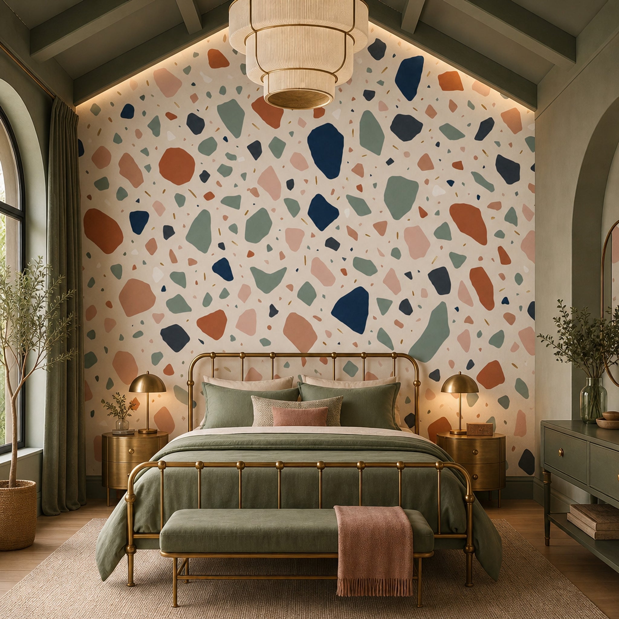 Terrazzo Wallpaper Abstract Geometric Shapes Removable Wall Decor