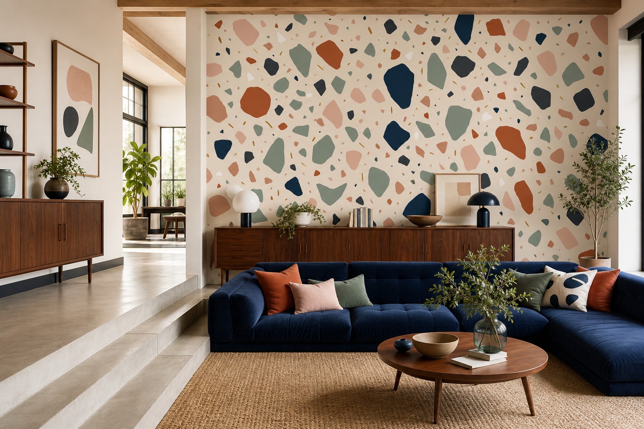 Terrazzo Wallpaper Abstract Geometric Shapes Removable Wall Decor