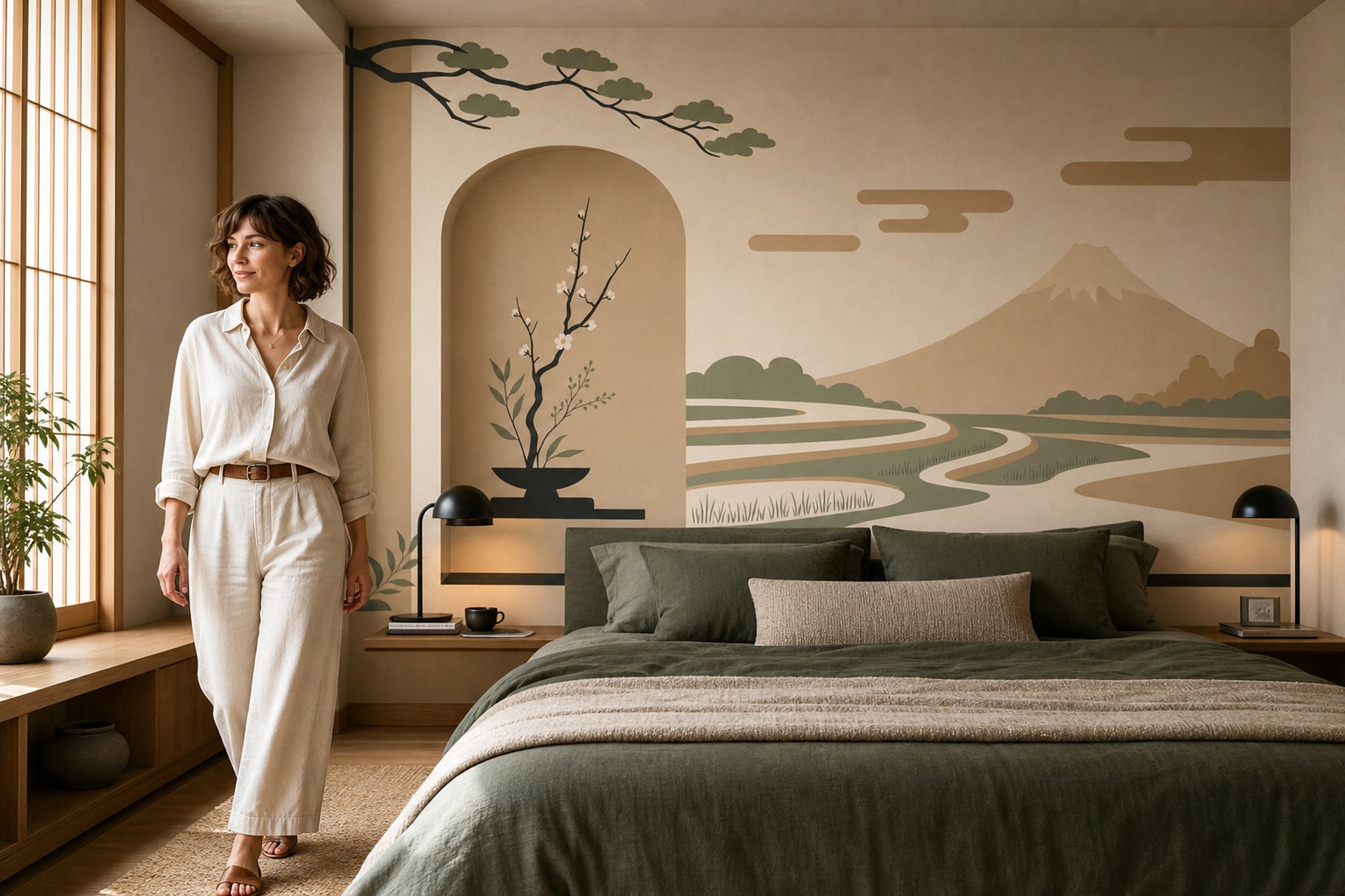 Japanese Inspired Wallpaper Minimal Landscape Mountain Removable Wall Decor