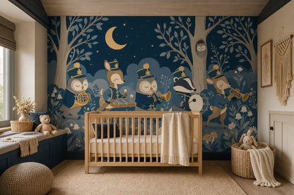 Dark Night Forest Wallpaper Woodland Animals Marching Band Wall Mural