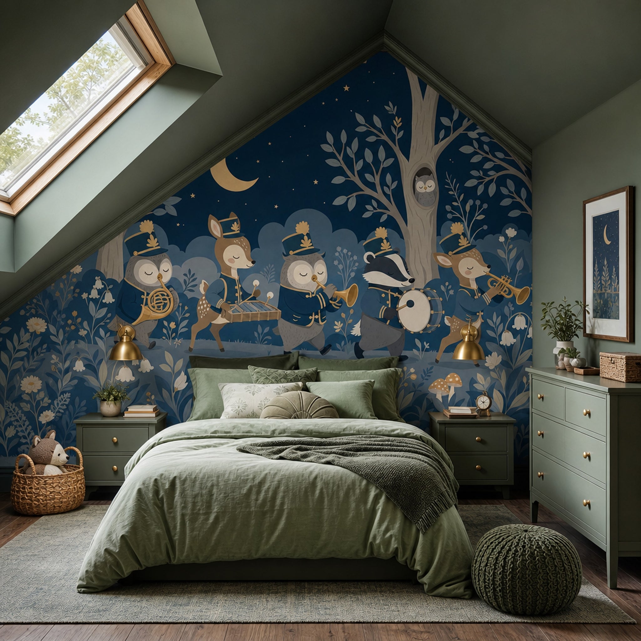 Dark Night Forest Wallpaper Woodland Animals Marching Band Wall Mural