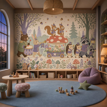 Whimsical Woodland Wallpaper Storybook Animals Removable Marching Band Wall Decor