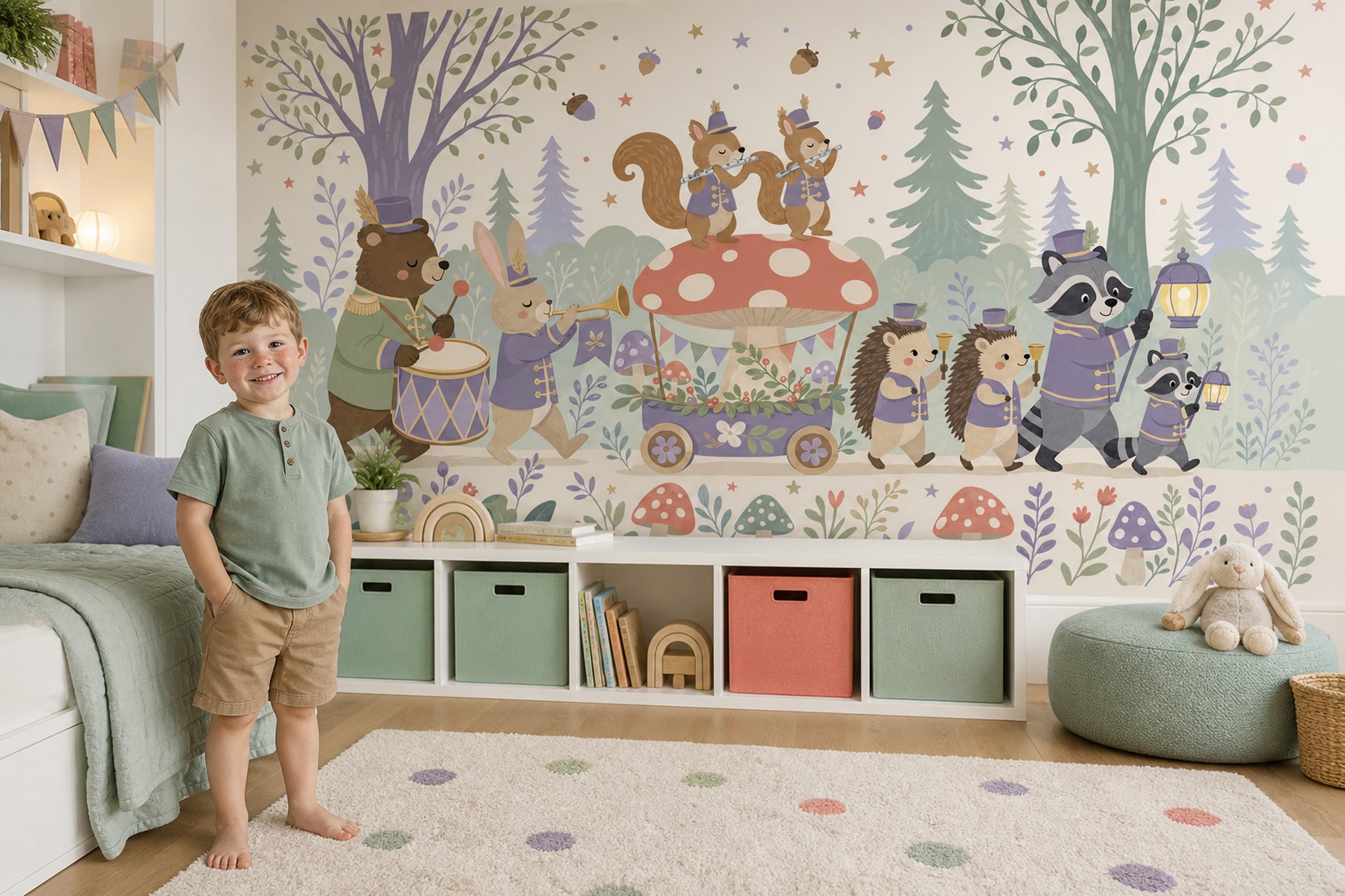 Whimsical Woodland Wallpaper Storybook Animals Removable Marching Band Wall Decor