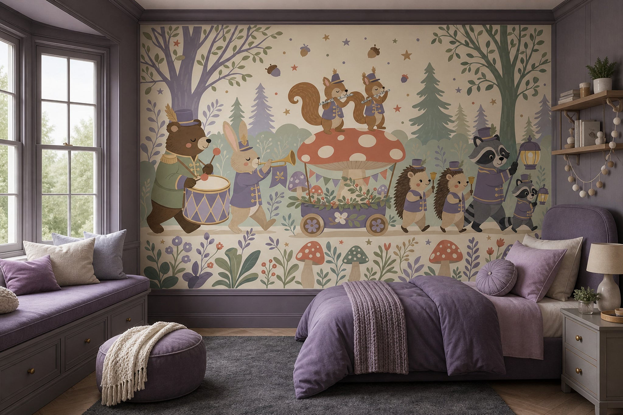 Whimsical Woodland Wallpaper Storybook Animals Removable Marching Band Wall Decor