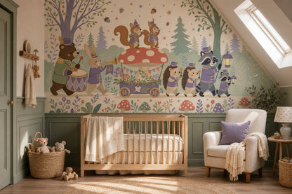 Whimsical Woodland Wallpaper Storybook Animals Removable Marching Band Wall Decor