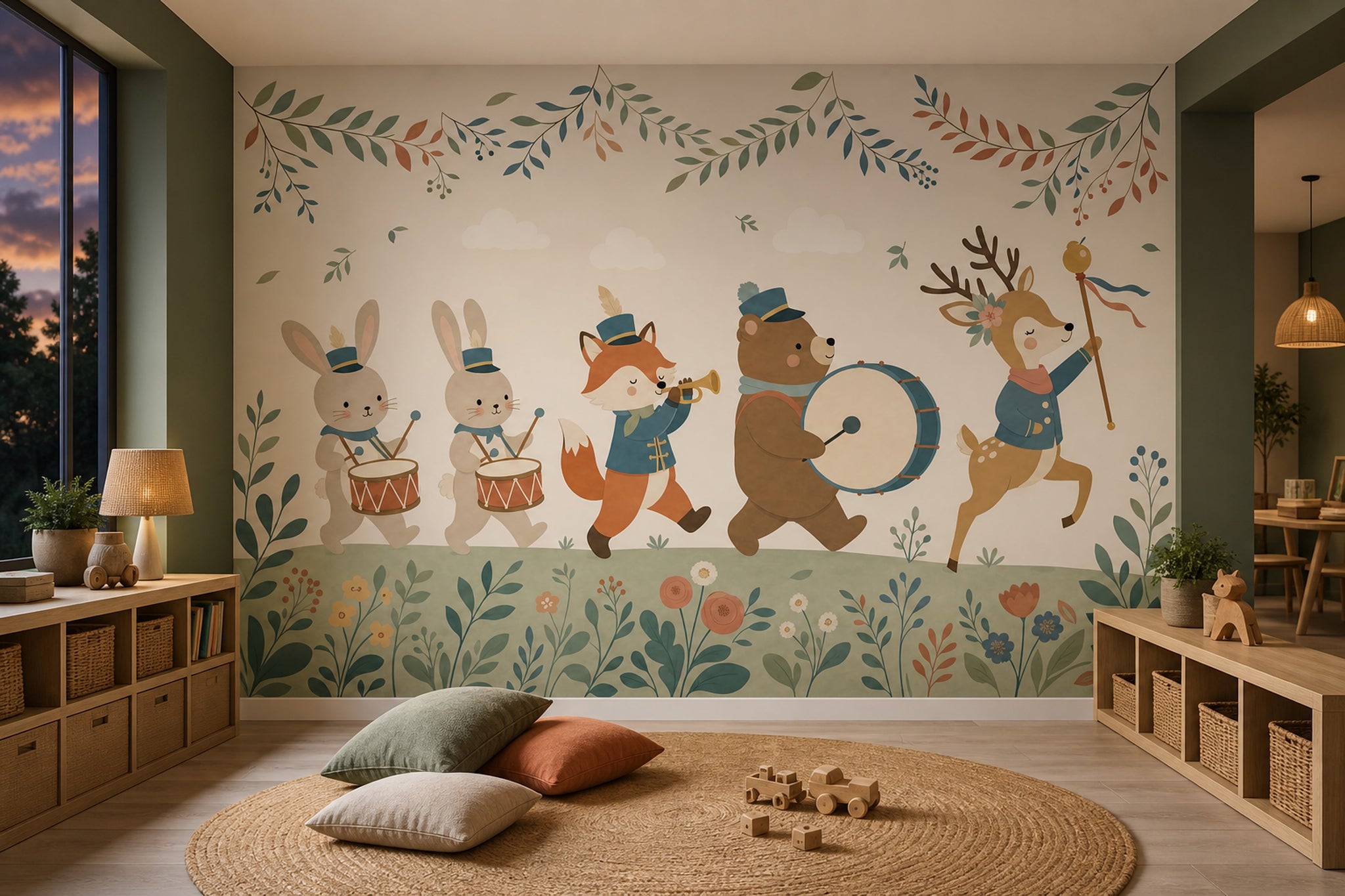 Nursery Wallpaper Woodland Animals Marching Band Removable Wall Decor