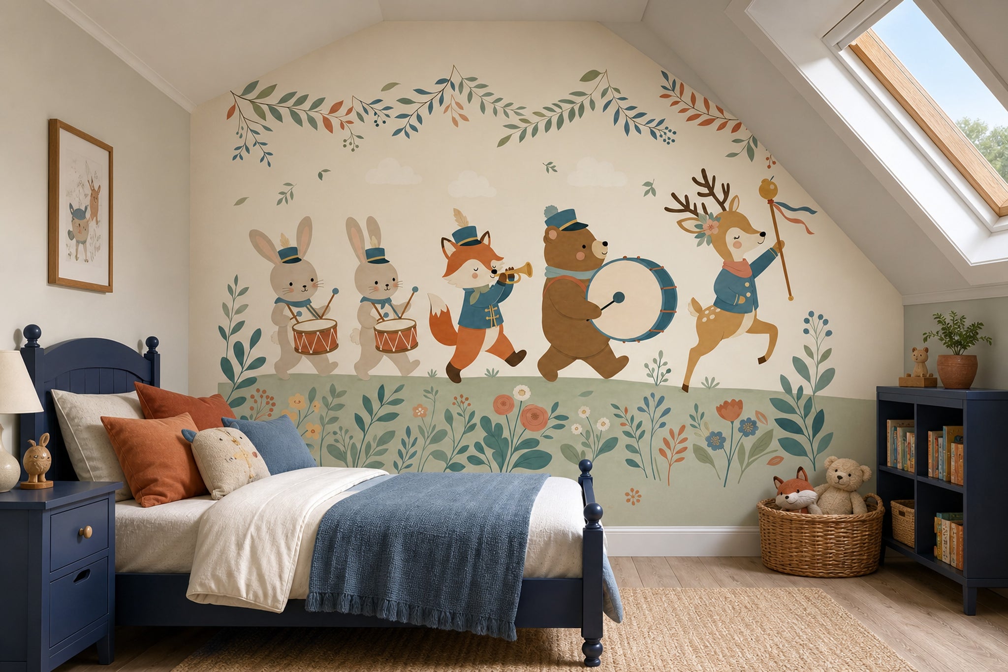 Nursery Wallpaper Woodland Animals Marching Band Removable Wall Decor