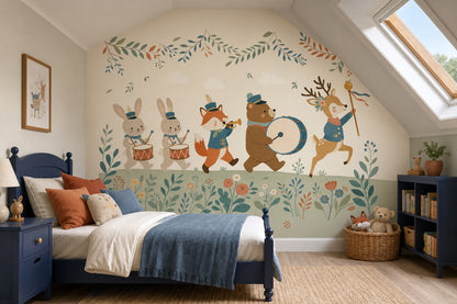 Nursery Wallpaper Woodland Animals Marching Band Removable Wall Decor