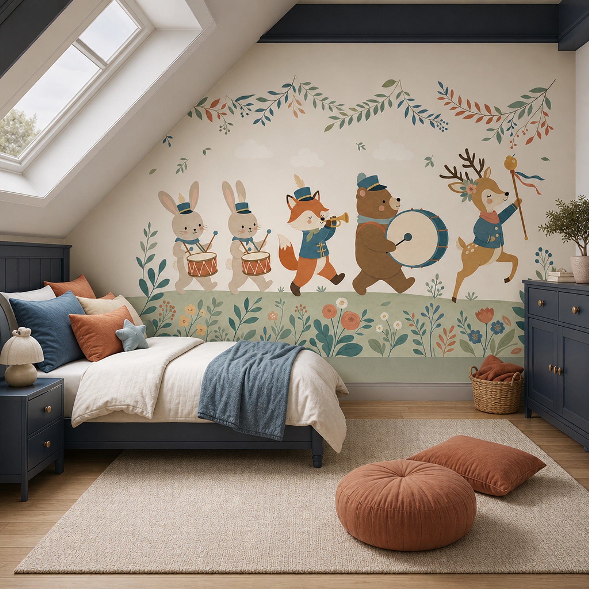 Nursery Wallpaper Woodland Animals Marching Band Removable Wall Decor