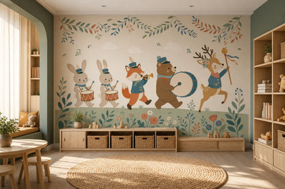 Nursery Wallpaper Woodland Animals Marching Band Removable Wall Decor