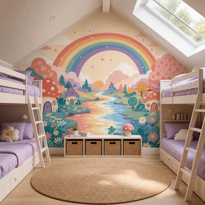 Pastel Rainbow Wallpaper Whimsical Landscape Storybook Wall Mural