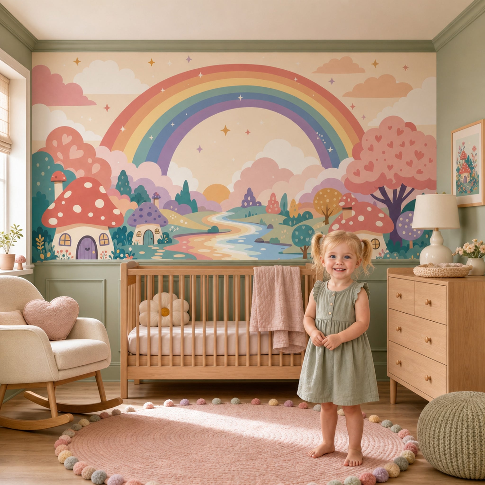 Pastel Rainbow Wallpaper Whimsical Landscape Storybook Wall Mural