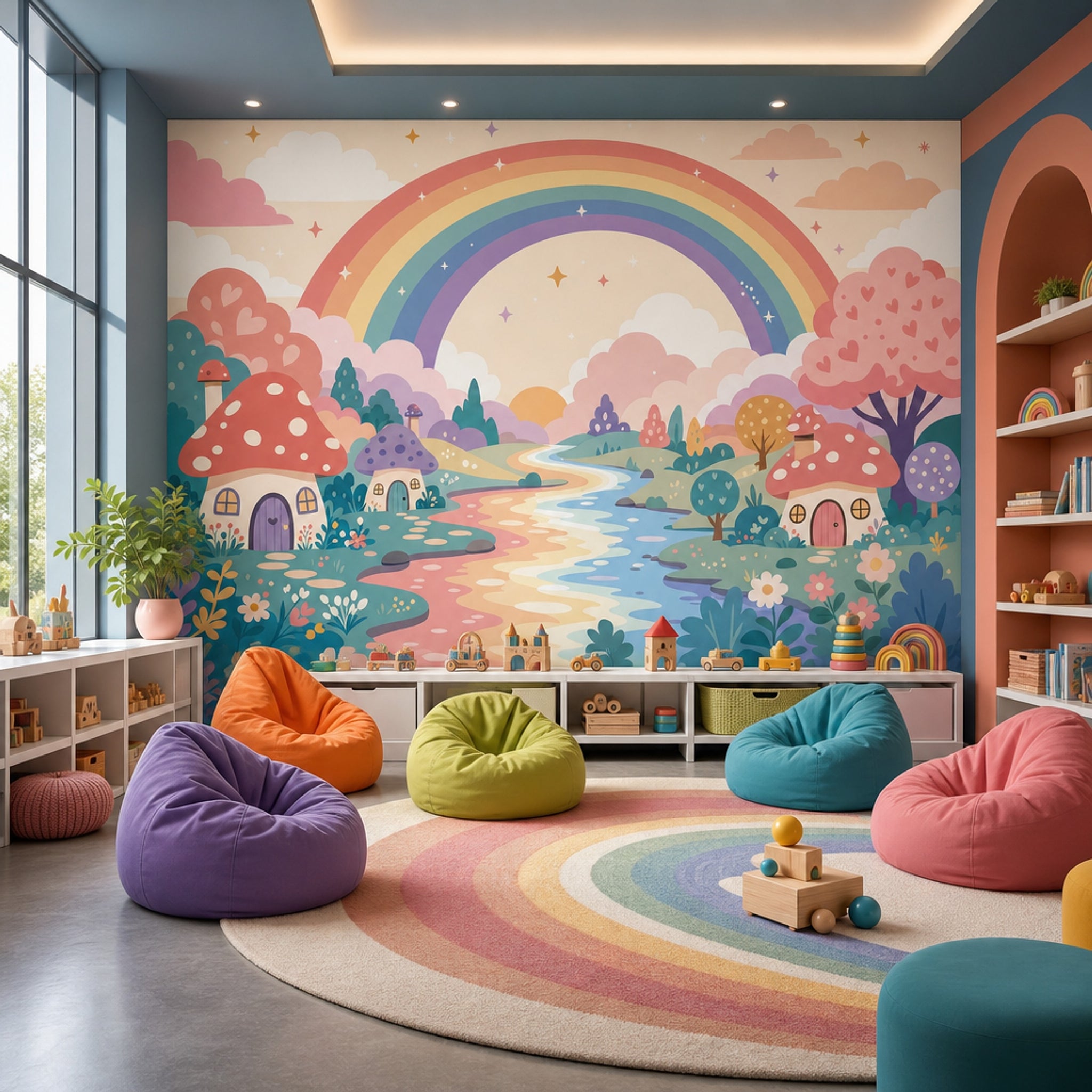 Pastel Rainbow Wallpaper Whimsical Landscape Storybook Wall Mural
