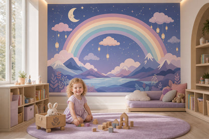 Dark Night Sky Wallpaper Pastel Rainbow Removable Mountain Landscape Wall Decor