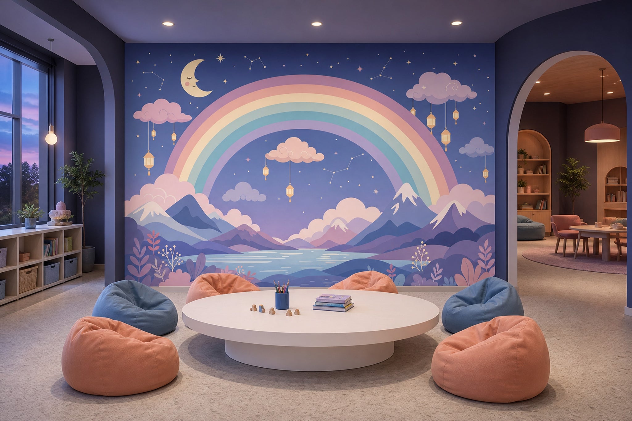 Dark Night Sky Wallpaper Pastel Rainbow Removable Mountain Landscape Wall Decor