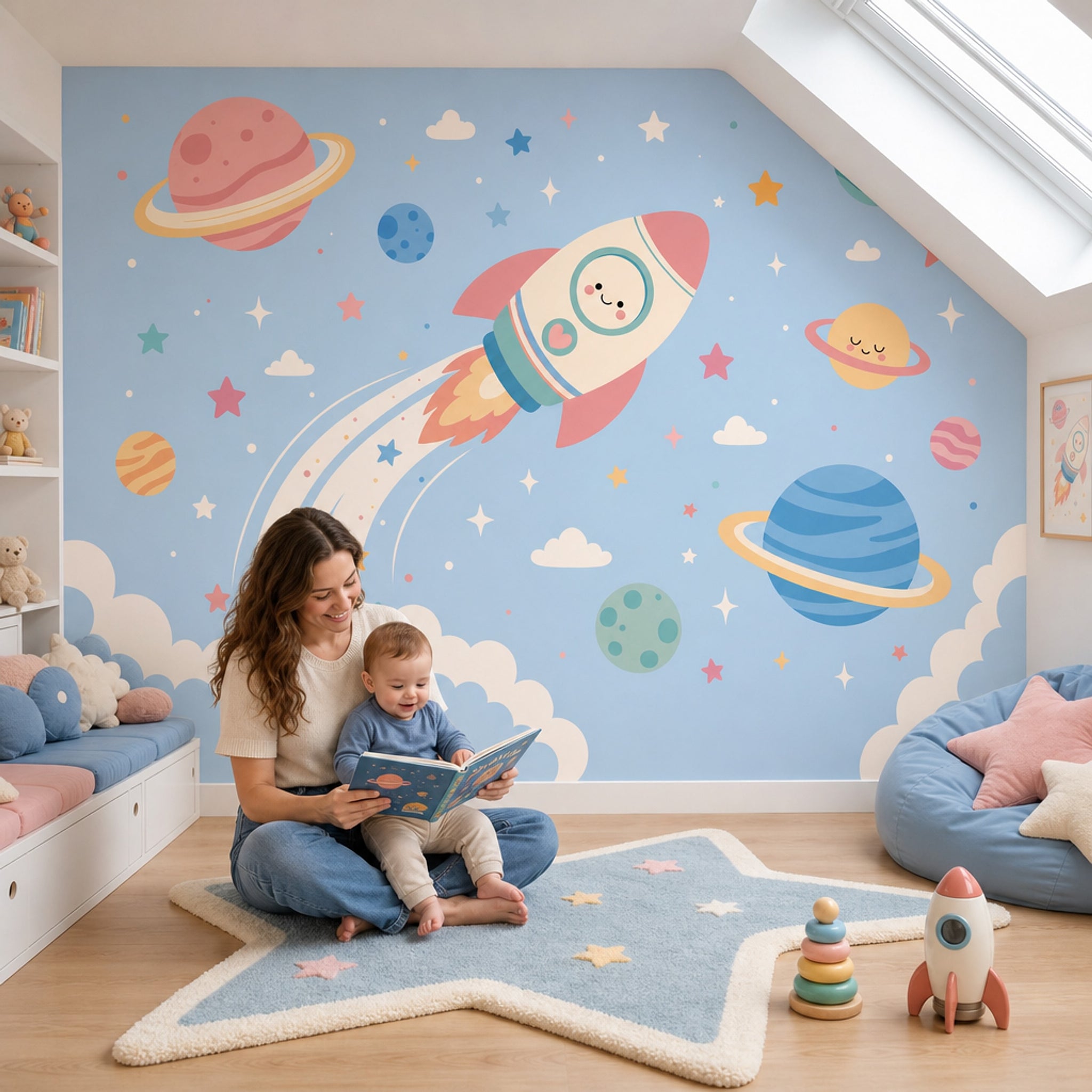 Space Wallpaper Rocket Planets Removable Wall Decor