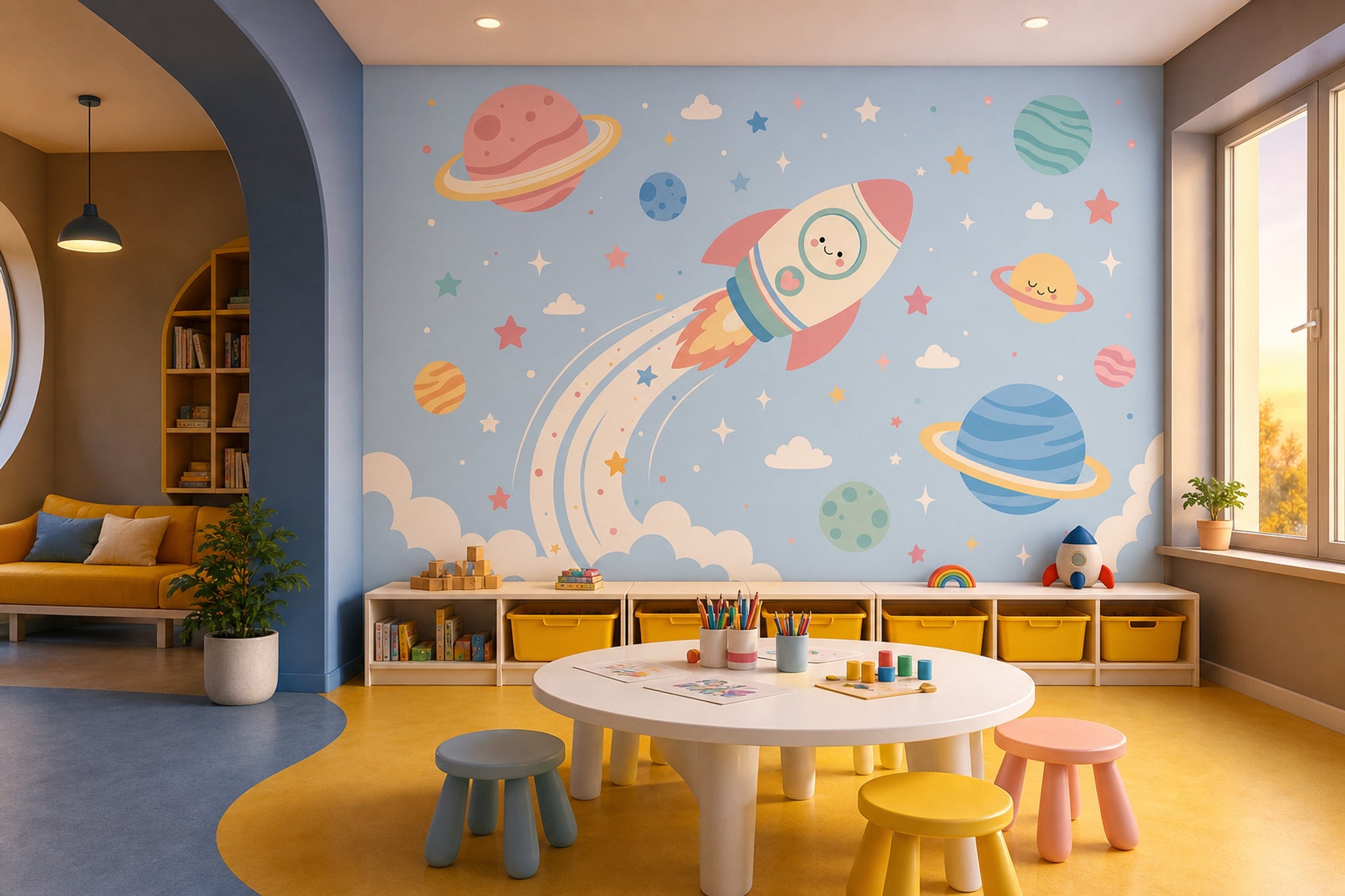 Space Wallpaper Rocket Planets Removable Wall Decor