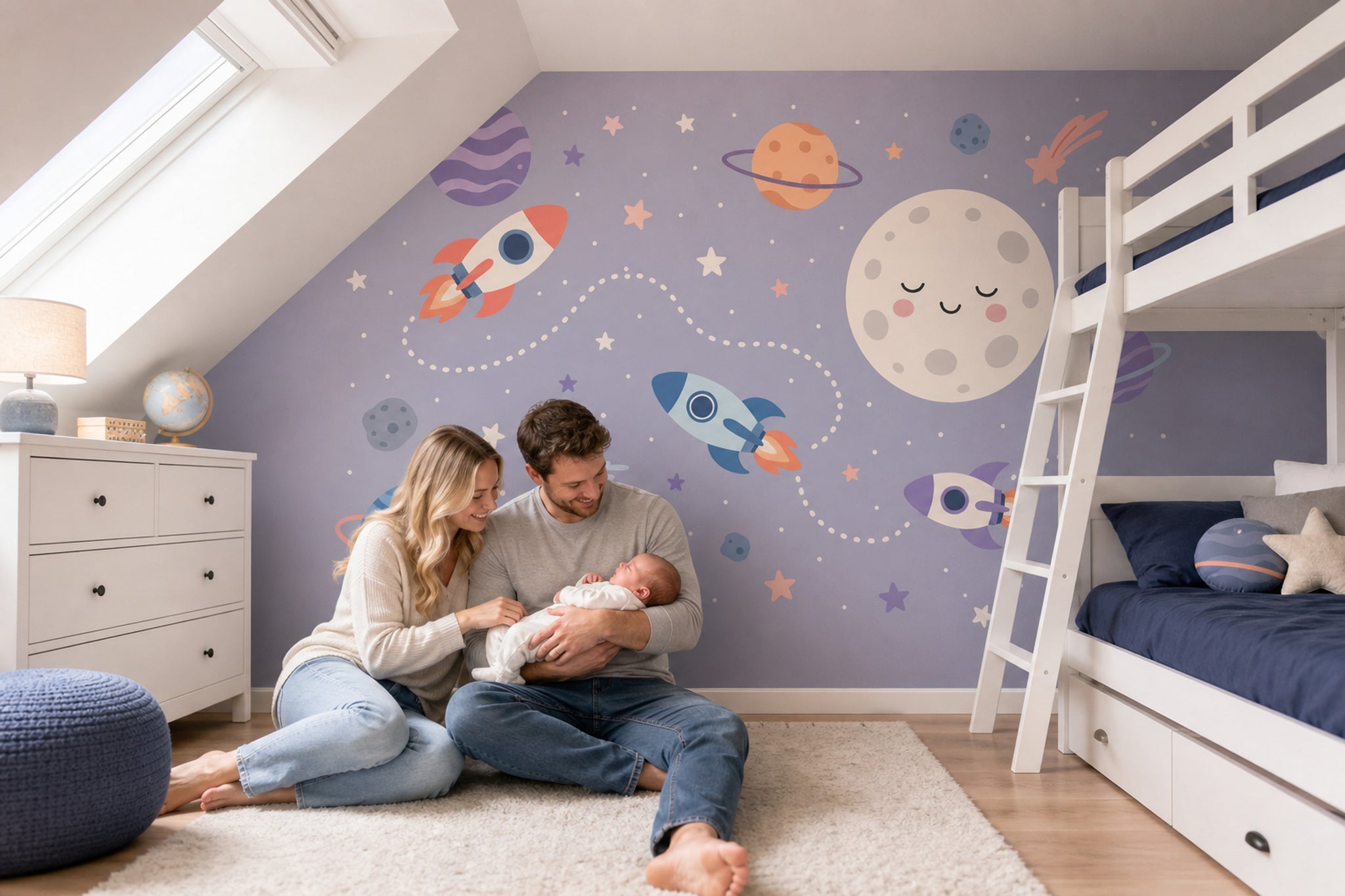 Moon Face Wallpaper Rockets Pastel Wall Mural
