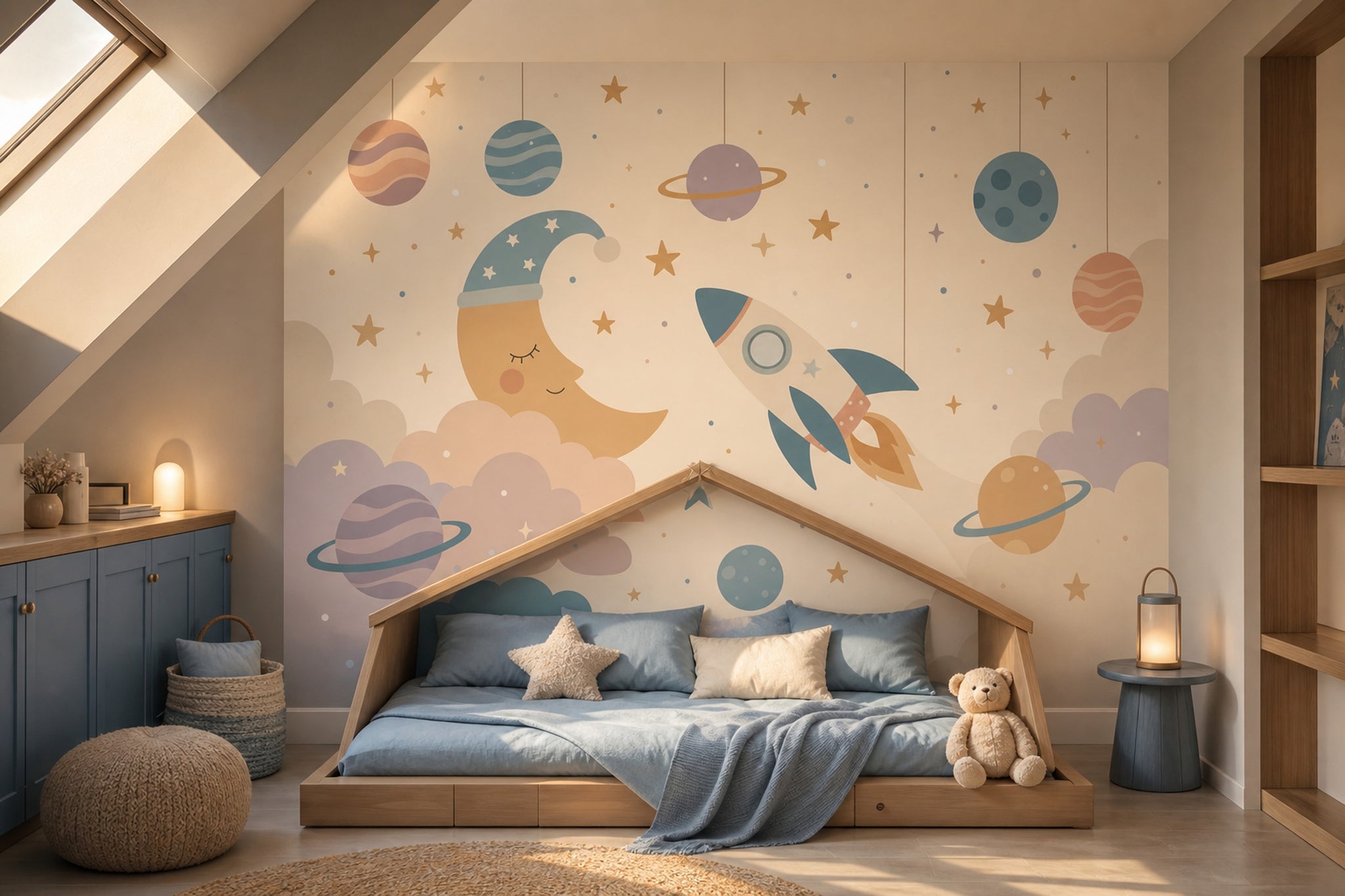 Crescent Moon Wallpaper Space Removable Nursery Wall Decor