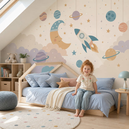 Crescent Moon Wallpaper Space Removable Nursery Wall Decor