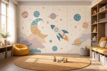 Crescent Moon Wallpaper Space Removable Nursery Wall Decor