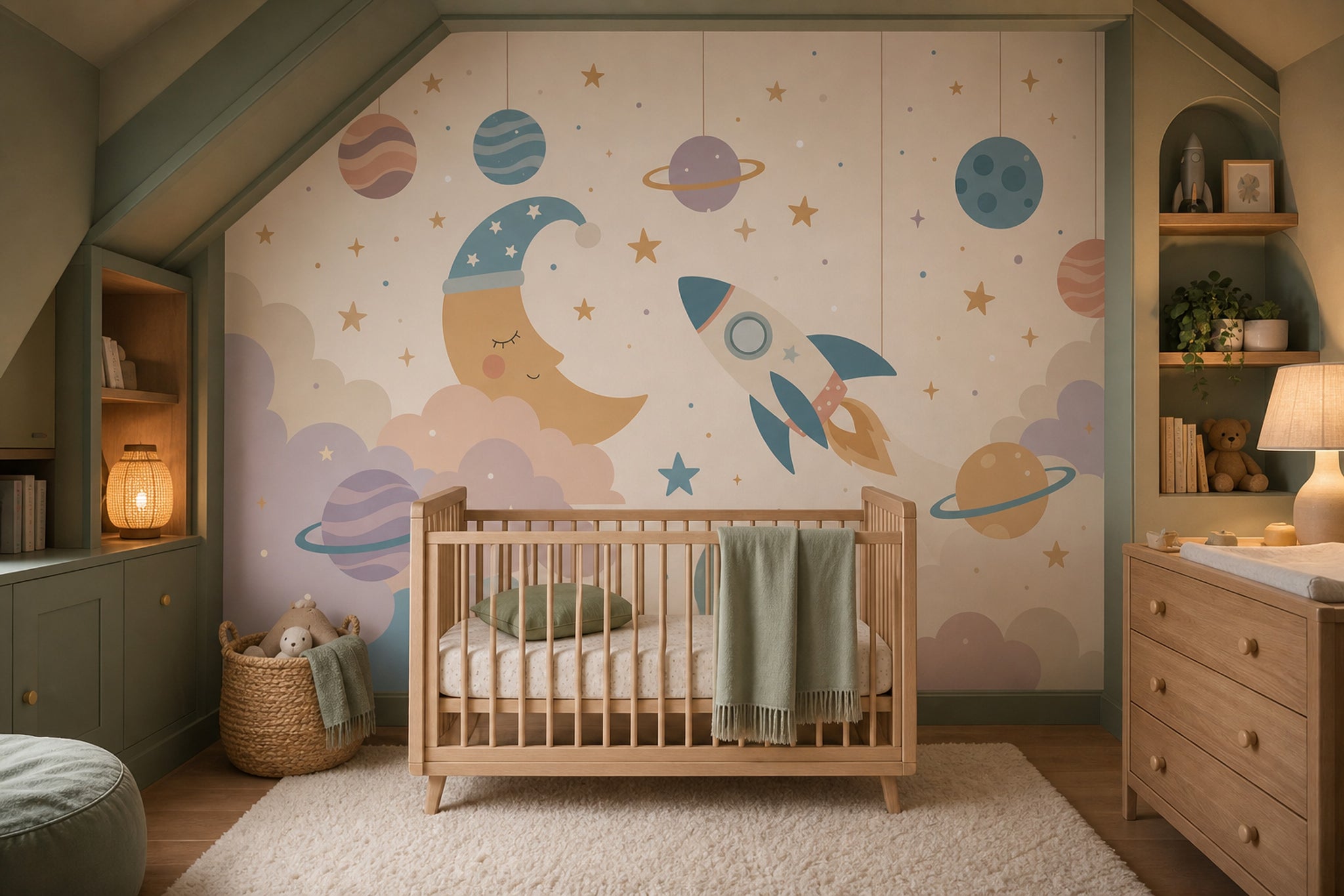 Crescent Moon Wallpaper Space Removable Nursery Wall Decor
