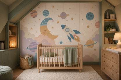 Crescent Moon Wallpaper Space Removable Nursery Wall Decor