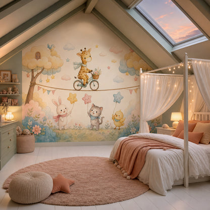 Nursery Wallpaper Watercolor Cute Animals Wall Mural