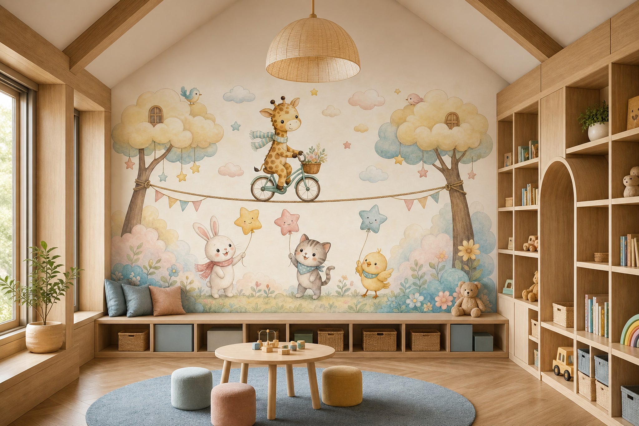 Nursery Wallpaper Watercolor Cute Animals Wall Mural