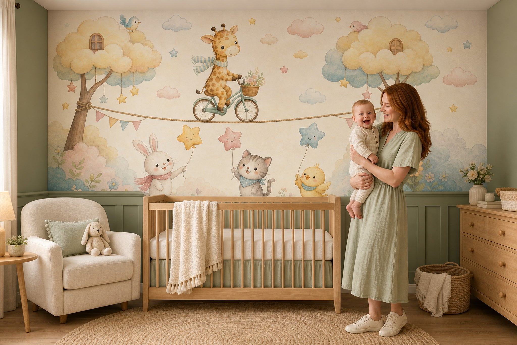Nursery Wallpaper Watercolor Cute Animals Wall Mural