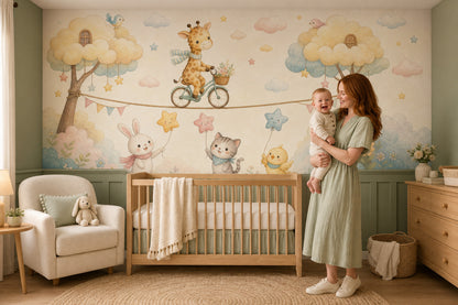 Nursery Wallpaper Watercolor Cute Animals Wall Mural