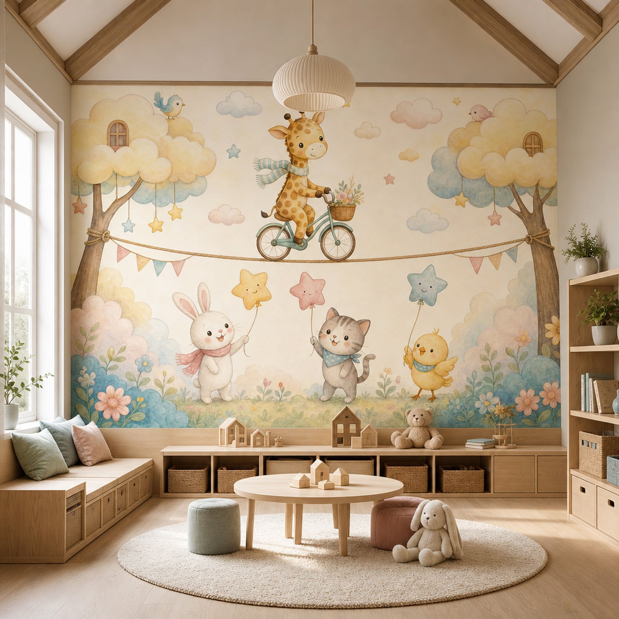 Nursery Wallpaper Watercolor Cute Animals Wall Mural