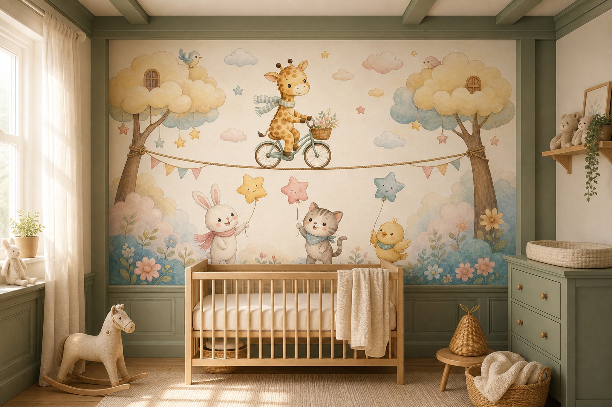 Nursery Wallpaper Watercolor Cute Animals Wall Mural