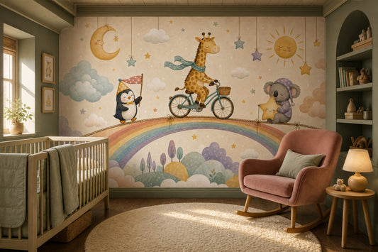 Nursery Wallpaper Watercolor Pastel Rainbow Wall Mural