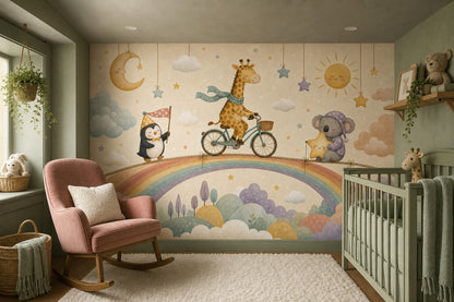 Nursery Wallpaper Watercolor Pastel Rainbow Wall Mural