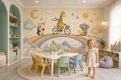 Nursery Wallpaper Watercolor Pastel Rainbow Wall Mural