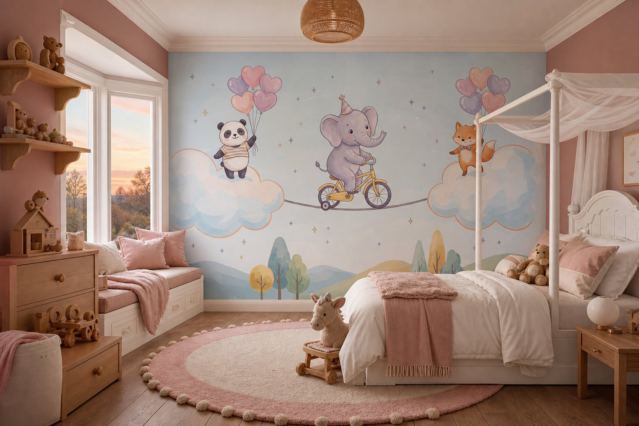 Elephant On Bicycle Wallpaper Cute Animals Pastel Sky Wall Mural