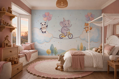 Elephant On Bicycle Wallpaper Cute Animals Pastel Sky Wall Mural