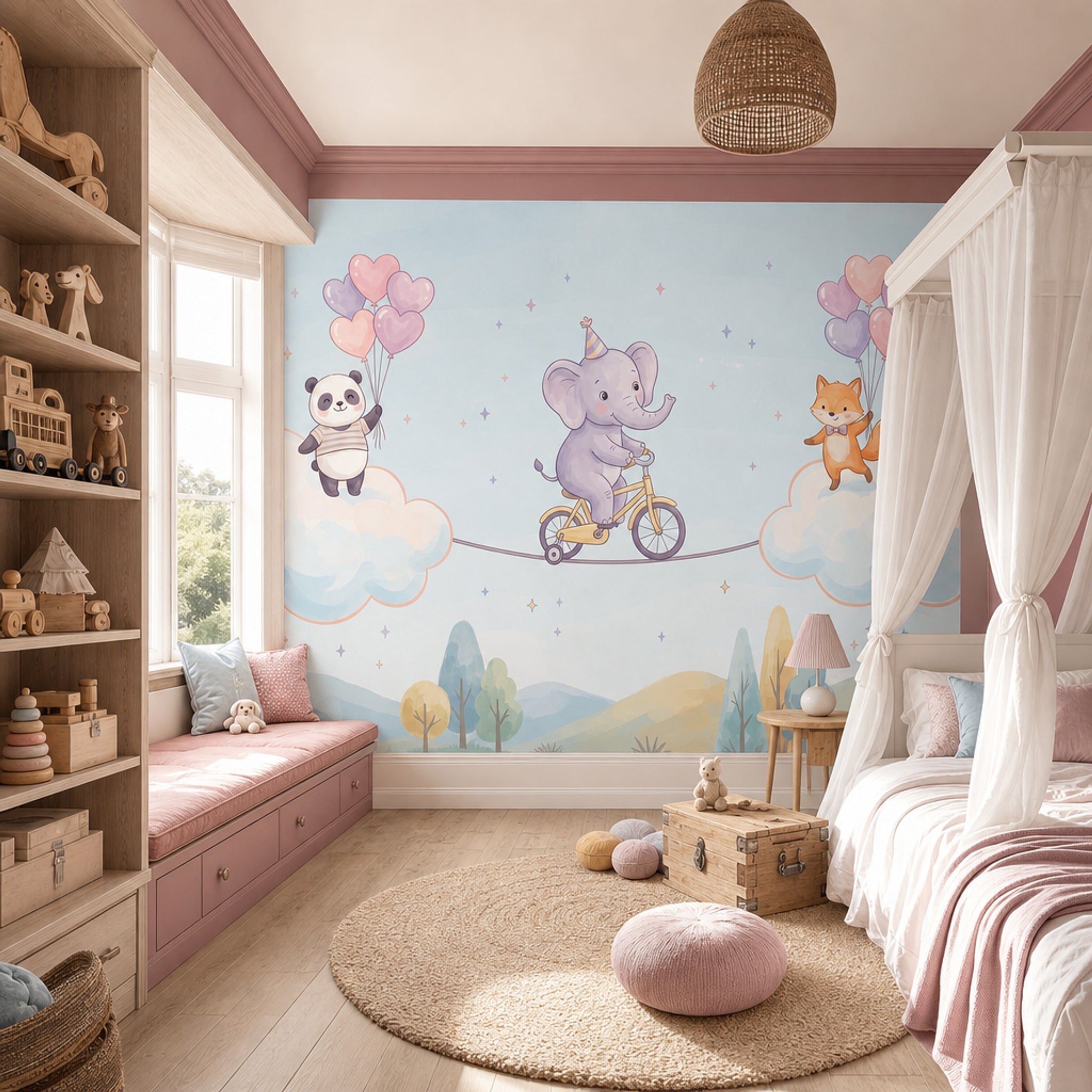 Elephant On Bicycle Wallpaper Cute Animals Pastel Sky Wall Mural