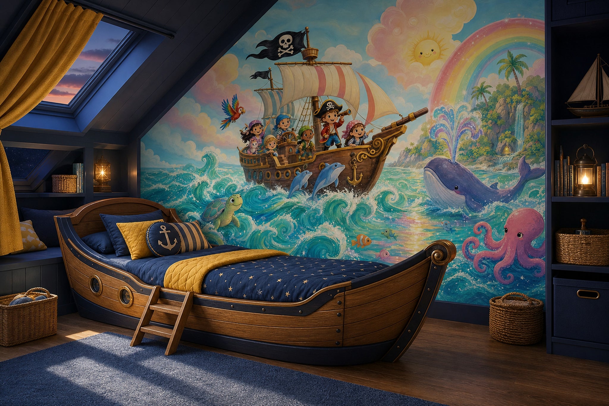 Pirate Ship Wallpaper Kids Adventure Removable Ocean Waves Wall Decor
