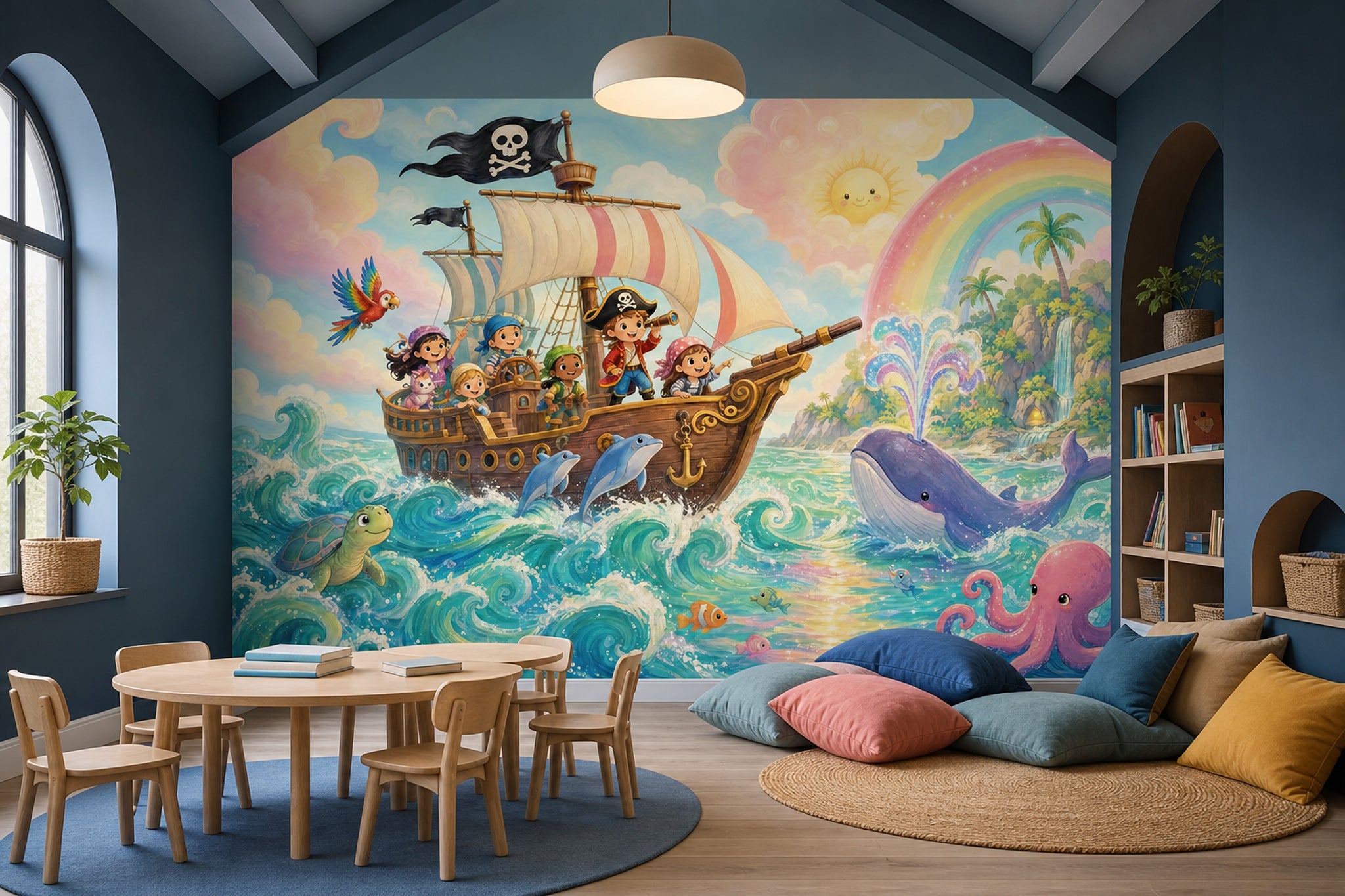 Pirate Ship Wallpaper Kids Adventure Removable Ocean Waves Wall Decor