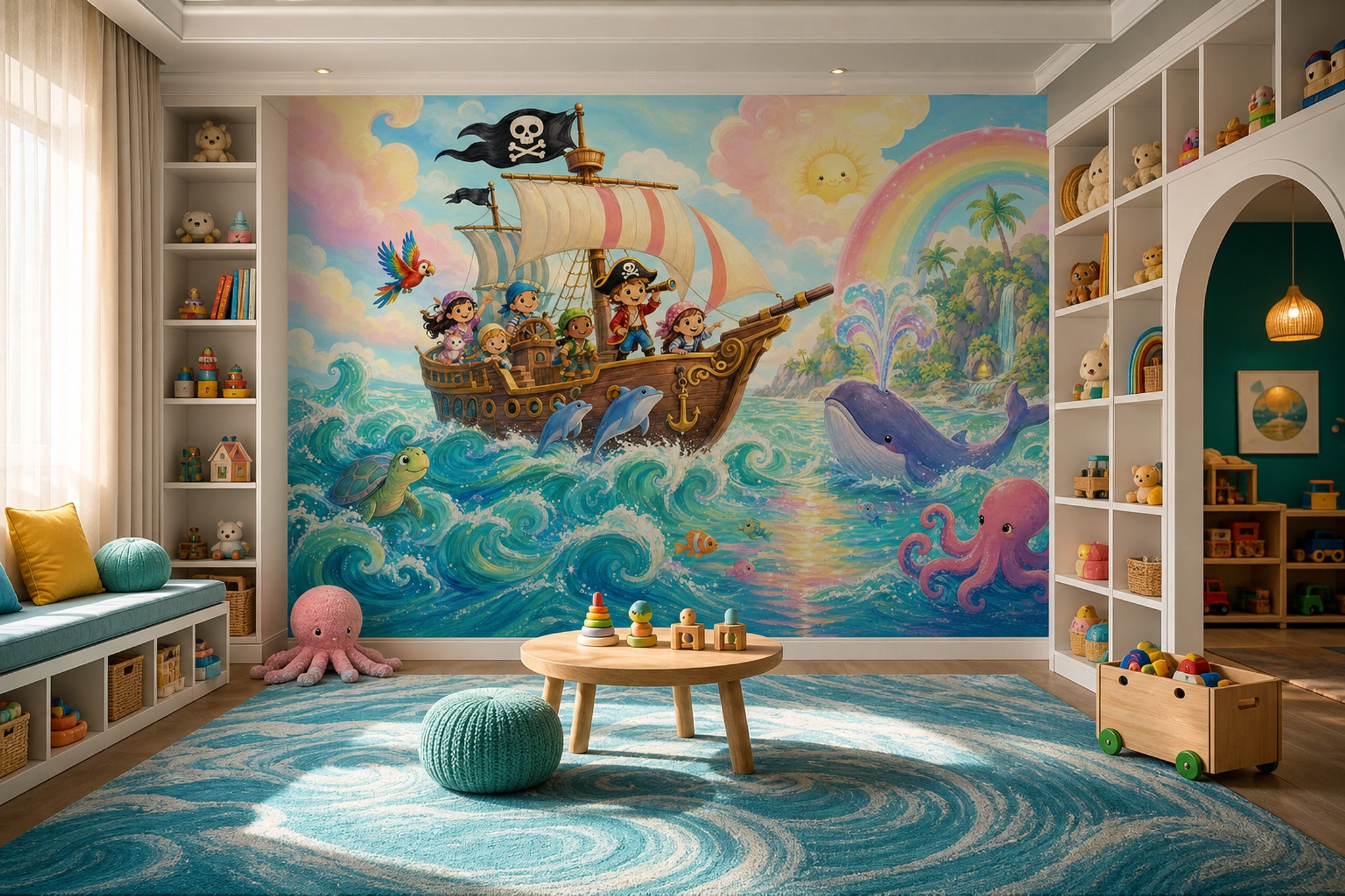 Pirate Ship Wallpaper Kids Adventure Removable Ocean Waves Wall Decor