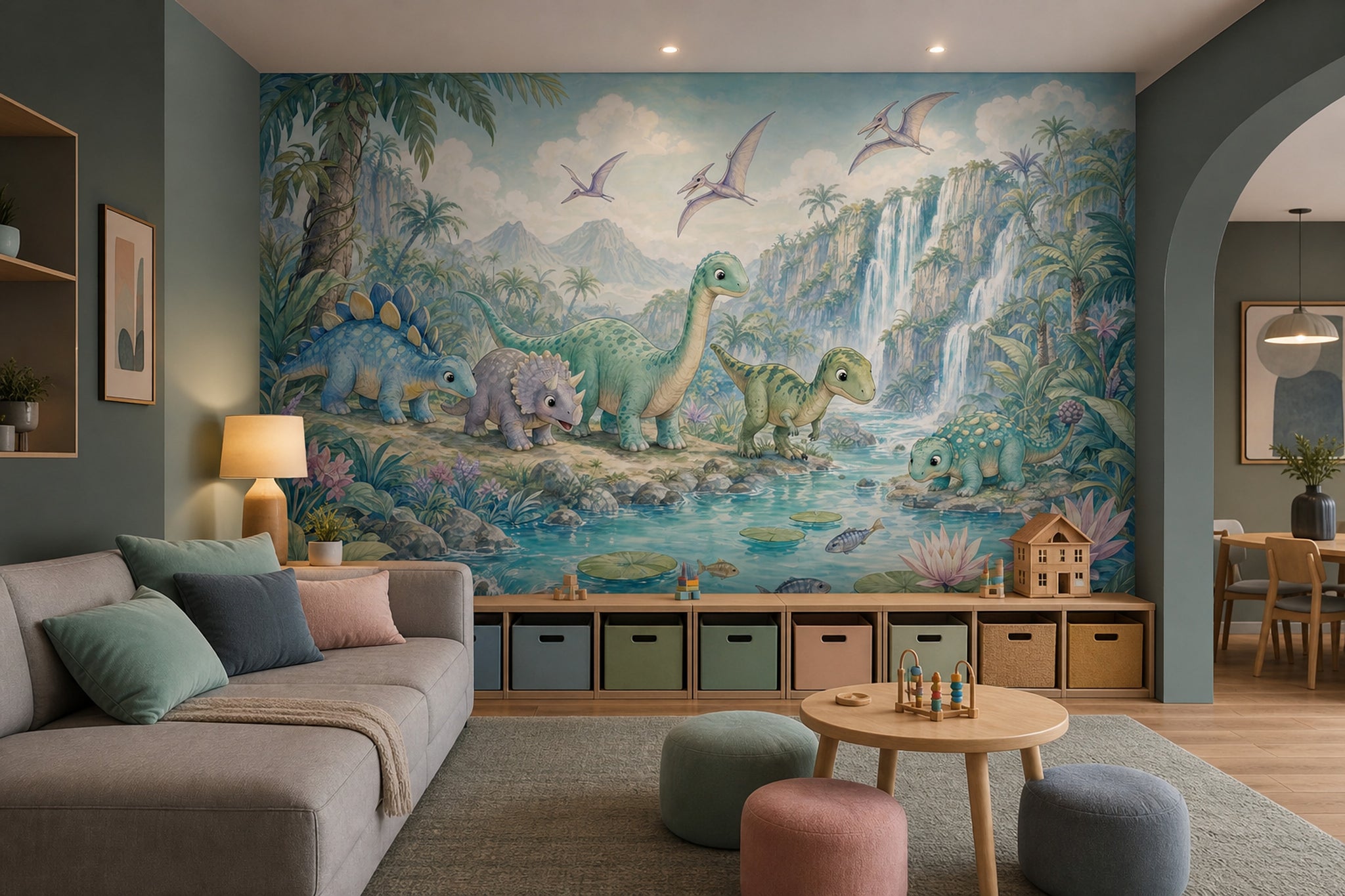 Dinosaur Wallpaper Tropical Jungle Prehistoric Landscape Removable Wall Decor